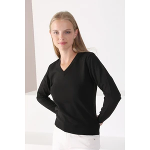 Siyah V Yaka Kadın Triko Kazak