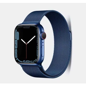 Nezih Case Apple Watch Seri 7/8/9 45MM Uyumlu Saks Blue Hasır Örgü Metal Kordon