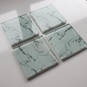 Cam Bardak Altlığı | 4'lü Takım Beyaz Mermer Görünümlü | 10cm x 10cm