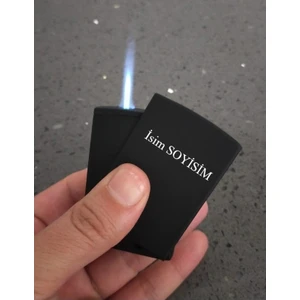 Kişiye Özel Yana Kaydırmalı Çakmak Turbo/pürmüzlü/rüzgar Kesen Gazlı (Siyah)