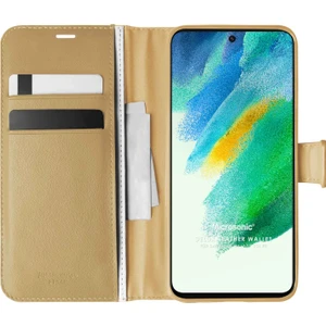 S21 Fe Kılıf Delux Leather Wallet Gold