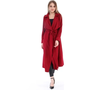 Disentis Modest Apoletli Yanları Yırtmaçlı Kuşaklı Uzun Bordo Kadın Ceket