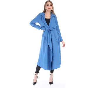 Disentis Modest Apoletli Yanları Yırtmaçlı Kuşaklı Uzun Indigo Kadın Ceket