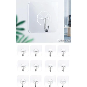 12 Adet Kendinden Yapışkanlı Şeffaf Askı Banyo Mutfak Dolap Askısı 6x6 cm