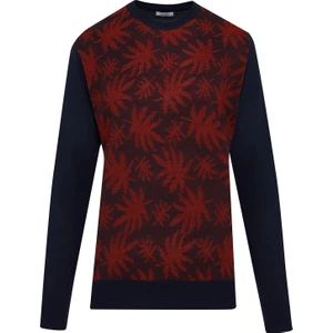 Erkek Lacivert Desenli Bisiklet Yaka Triko Yünlü Kazak