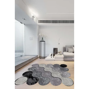 WOOLLY Halı Bulut Desenli Siyah-Gri Lazer Kesim Halı (Makinada Yıkanabilir Kaymaz Dot Taban) -WL338