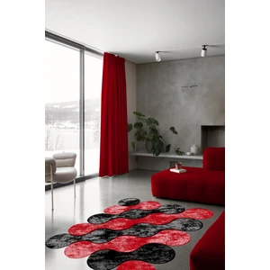 WOOLLY Halı Bulut Desenli Kırmızı-Siyah Lazer Kesim Halı (Makinada Yıkanabilir Kaymaz Dot Taban) -WL339