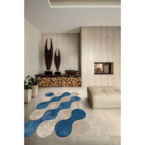 WOOLLY Halı Bulut Desenli Lacivert-Vizon Lazer Kesim Halı (Makinada Yıkanabilir Kaymaz Dot Taban) -WL347