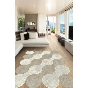 WOOLLY Halı Bulut Desenli Açık Gri-Vizon Lazer Kesim Halı (Makinada Yıkanabilir Kaymaz Dot Taban) -WL346