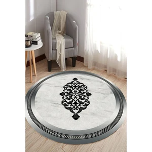 Esta Halı Gri Çerçeveli Mermer Zeminli Yuvarlak Halı (Makinada Yıkanabilir Kaymaz Dot Taban) - ES1135