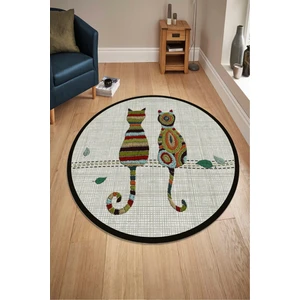 Esta Halı Kedi Desenli Yuvarlak Halı (Makinada Yıkanabilir Kaymaz Dot Taban) - ES1137