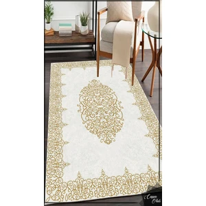 WOOLLY Halı Göbek Motifli Gold-Beyaz Halı (Makinada Yıkanabilir Kaymaz Dot Taban) -WL1115