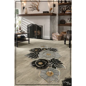 WOOLLY Halı Lazer Kesim Çiçek Desenli Dekoratif Halı (Makinada Yıkanabilir Kaymaz Dot Taban) -WL1126