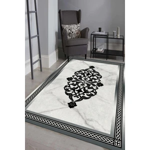 WOOLLY Halı Gri Çerçeveli Mermer Zeminli Halı (Makinada Yıkanabilir Kaymaz Dot Taban) -WL1135