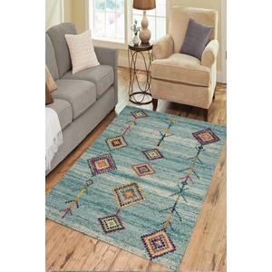 WOOLLY Halı Şönil Klim Desenli Turkuaz Halı (Makinada Yıkanabilir Kaymaz Dot Taban) -WL1134