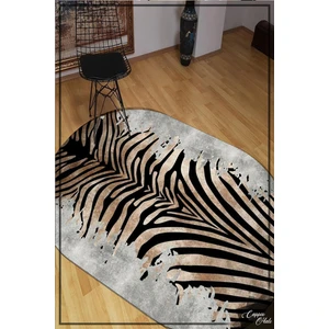 Esta Halı Zebra Desenli Oval Halı (Makinada Yıkanabilir Kaymaz Dot Taban) - ES1123
