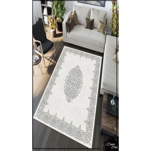 Esta Halı Göbek Motifli Gri-Beyaz Halı (Makinada Yıkanabilir Kaymaz Dot Taban) - ES1114