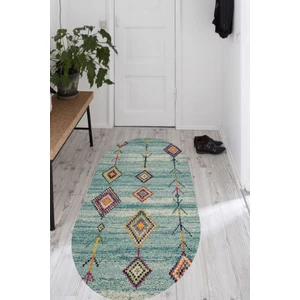 Esta Halı Şönil Klim Desenli Turkuaz Oval Halı (Makinada Yıkanabilir Kaymaz Dot Taban) - ES1134