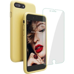 Apple iphone 7 Plus 8 Plus Içi Kadife Soft Lansman Silikon Telefon Kılıfı - Ekran Koruyucu Hediye Sarı Sarı