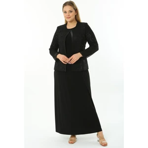 Ladies First Büyük Beden 3701 Siyah Ceket+Elbise Takım