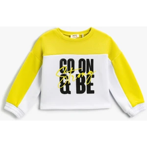 Kız Çocuk Slogan Baskılı Renk Bloklu Sweatshirt