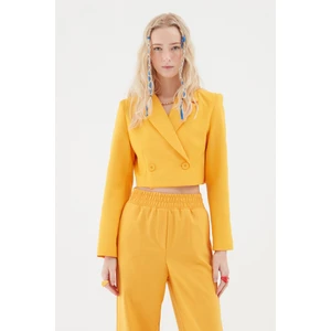 Kruvaze Crop Blazer Ceket Turuncu