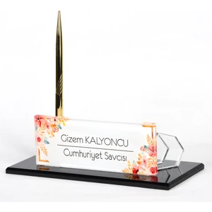 Hediye Marketi17 3D Görünümlü Çiçekli Masa Isimlik Altın Set