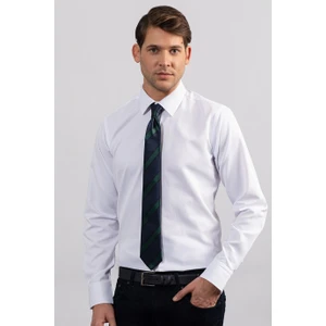 Modern Slim Fit Kendinden Desenli Düz Beyaz Gömlek