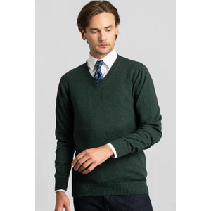 Slim Fit Dar Kesim V Yaka Pamuklu Erkek Kazak