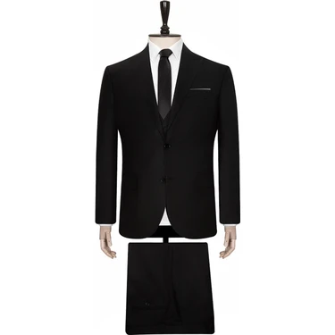 Süvari Yelekli Siyah Slim Fit Takım