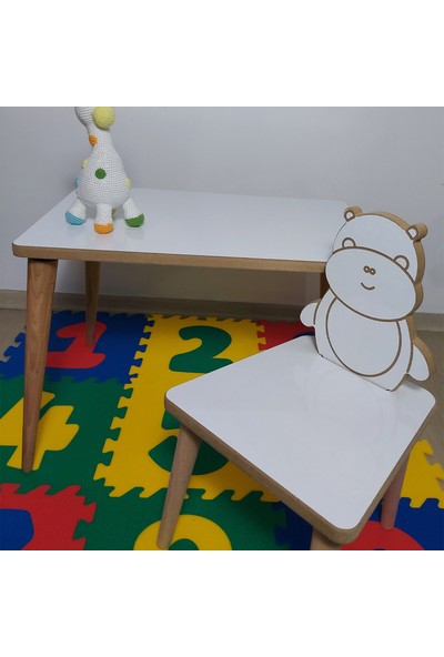 Gerek Bu Yaz Sil Yüzey - Su Aygırı Temalı Montessori Çocuk Aktivite Masa Sandalye Takımı 2+1