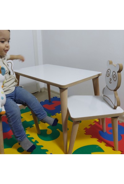 Gerek Bu Yaz Sil Yüzey - Panda Temalı Montessori Çocuk Aktivite Masa Sandalye Takımı 2+1