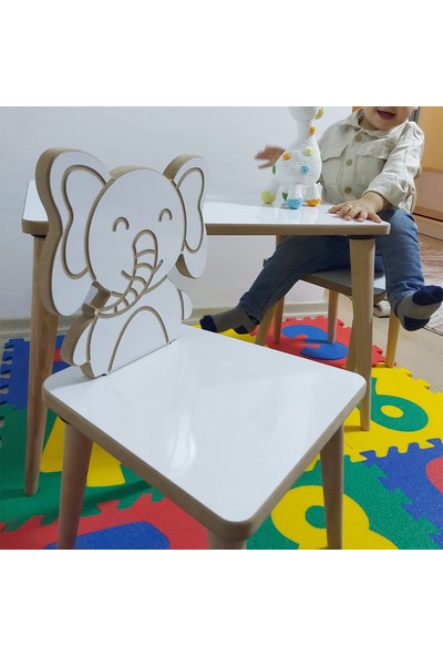 Gerek Bu Yaz Sil Yüzey - Fil Temalı Montessori Çocuk Aktivite Masa Sandalye Takımı 2+1