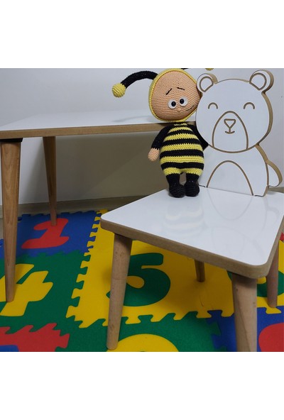 Gerek Bu Yaz Sil Yüzey Ayıcık Temalı Montessori Çocuk Aktivite Masa Sandalye Takımı 2+1