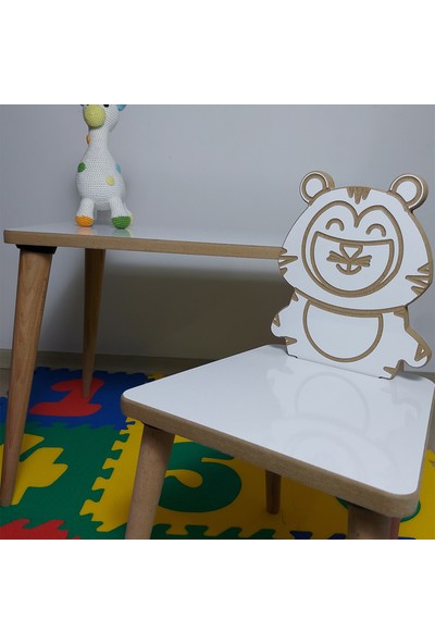 Gerek Bu Yaz Sil Yüzey - Kaplan Temalı Montessori Çocuk Aktivite Masa Sandalye Takımı 2+1