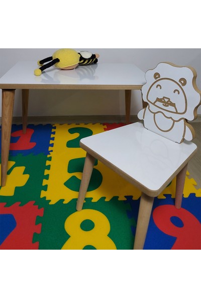 Gerek Bu Yaz Sil Yüzey - Aslan Temalı Montessori Çocuk Aktivite Masa Sandalye Takımı 2+1