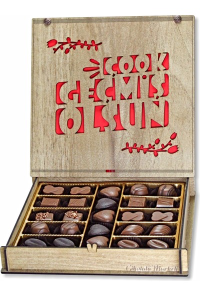 Çikolata Marketi Çook Geçmiş Olsun Yazılı Ahşap Kutulu Çikolata