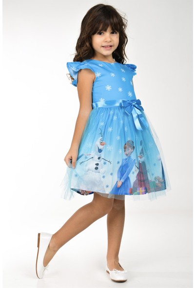 Buse & Eylül Bebe Mavi Elsa Karlar Kraliçesi Kız Çocuk Elbisesi
