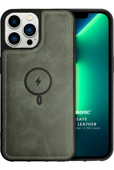Microsonic Apple iPhone 13 Pro Max Kılıf Magsafe Genuine Leather Yeşil