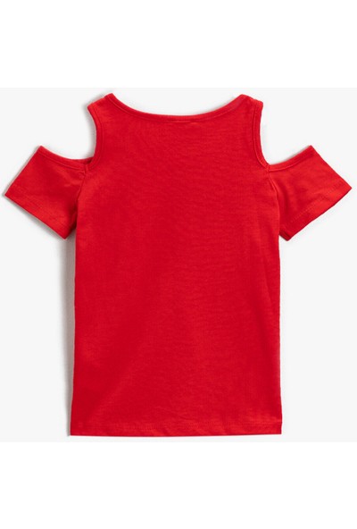 Koton Kız Çocuk Omzu Açık Basic Tişört Pamuklu Kısa Kollu