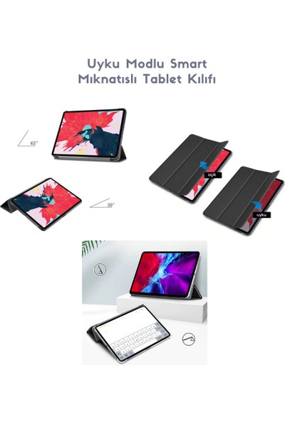 Wowlett Xiaomi Mi Pad 5 3'lü Set Smart Uyku Modlu Mıknatıslı Tablet Kılıfı + Temperli Ekran Koruyucu + Kalem