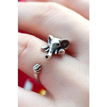 Antik Gümüş Kaplama Küçük Fil Şekilli El Yapımı Ayarlanabilir Kadın Yüzük
