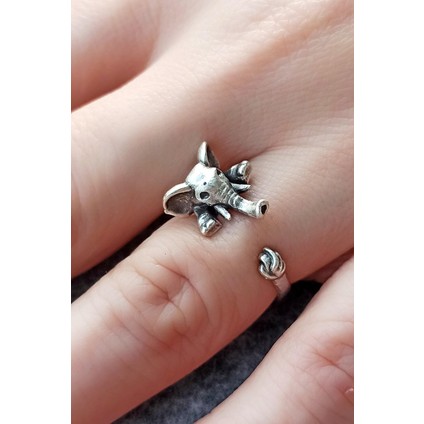Antik Gümüş Kaplama Küçük Fil Şekilli El Yapımı Ayarlanabilir Kadın Yüzük modelleri