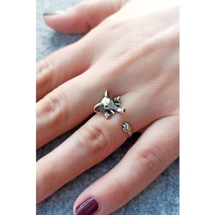 Antik Gümüş Kaplama Küçük Fil Şekilli El Yapımı Ayarlanabilir Kadın Yüzük fırsatları