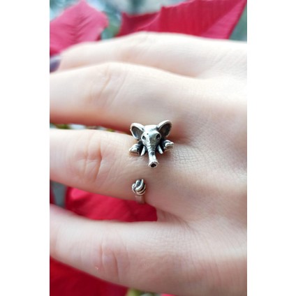 Antik Gümüş Kaplama Küçük Fil Şekilli El Yapımı Ayarlanabilir Kadın Yüzük indirimleri