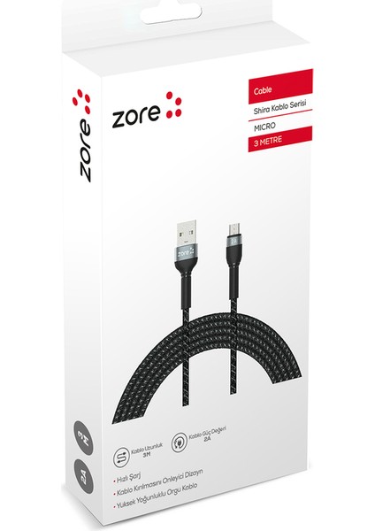 Micro USB Hızlı Şarj ve Data Kablosu 3 Metre