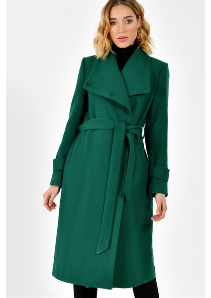 Z6645 Dewberry Kadın Palto-Açık Yeşil