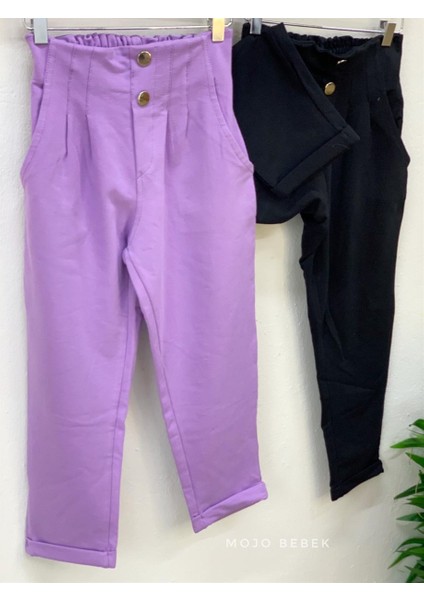 Kız Çocuk Düğmeli Mom Eşofman Altı 3027 Siyah