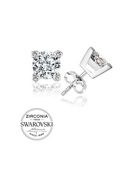 Gümüş Swarovski Zirconia Taşlı Tektaş Bayan Gümüş Küpe