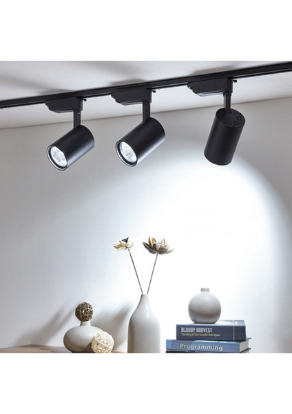 3 Adet Siyah Kasa 30W Ray Spot+1 Mt. Raylı Mağaza ve Vitrin Armatürü - GÜNIŞIĞI